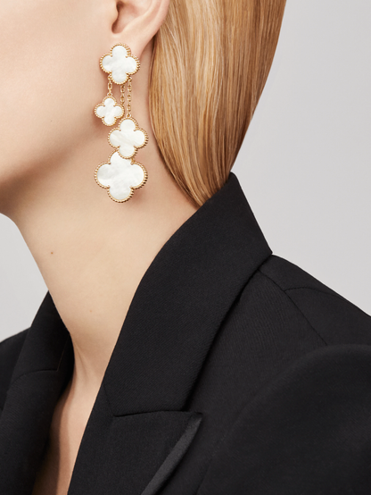 [Regal Gem]CLOVER EARRINGS WHITE MOP 4 MOTIFS GOLD