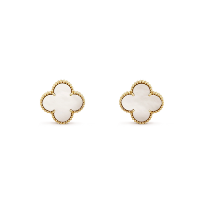 [Regal Gem]CLOVER MEDIUM 1 MOTIFS  WHITE MOP STUD EARRINGS