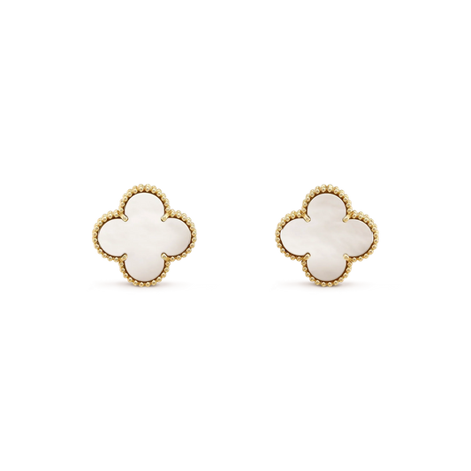 [Regal Gem]CLOVER MEDIUM 1 MOTIFS  WHITE MOP STUD EARRINGS