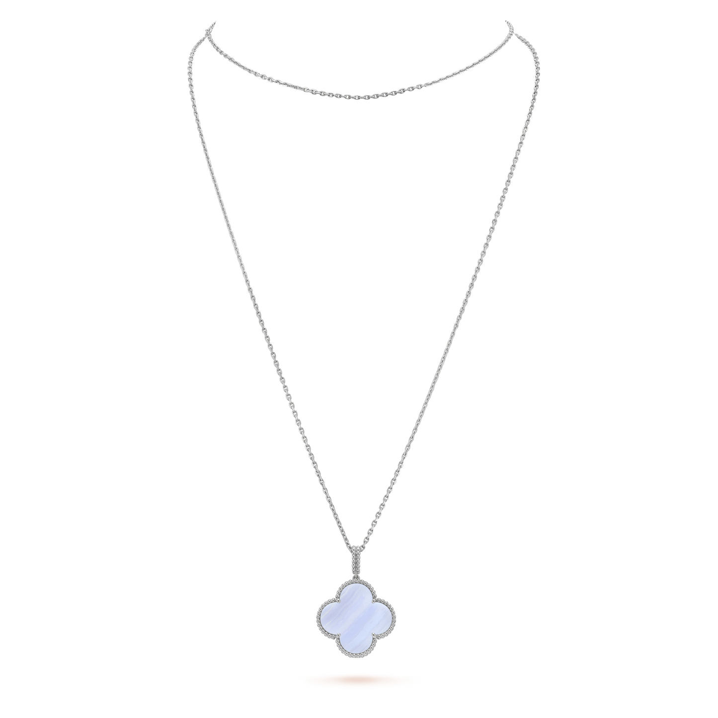 [Regal Gem]CLOVER SILVER CHALCEDONY BIG CLOVER NECKLACE