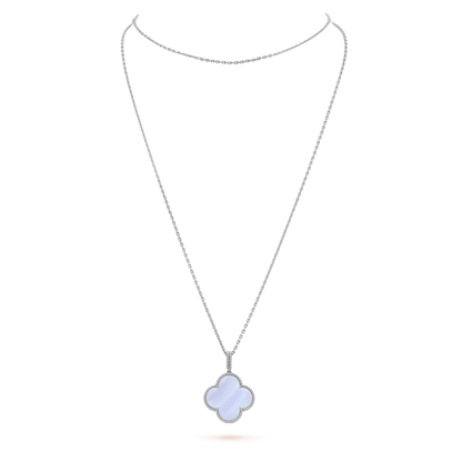 [Regal Gem]CLOVER SILVER CHALCEDONY BIG CLOVER NECKLACE