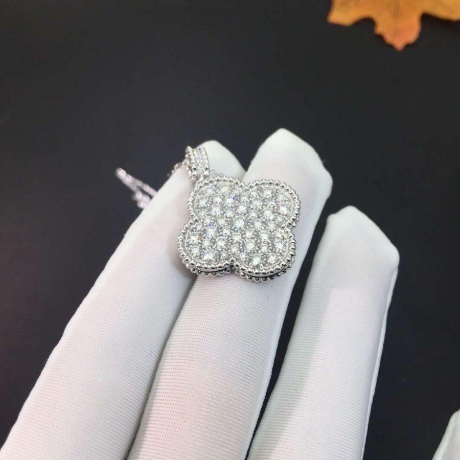 [Regal Gem]CLOVER 25MM SILVER FULL DIAMOND BIG CLOVER NECKLACE