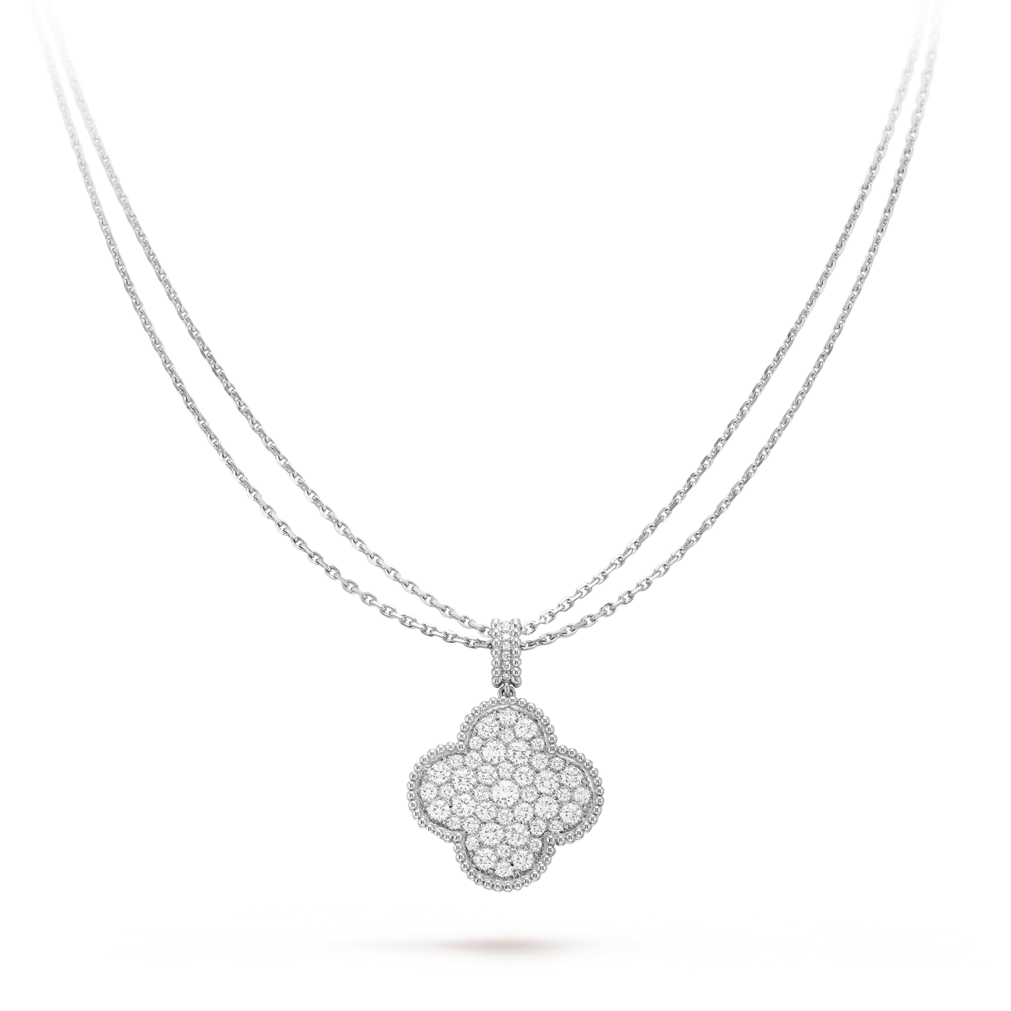 [Regal Gem]CLOVER 25MM SILVER FULL DIAMOND BIG CLOVER NECKLACE