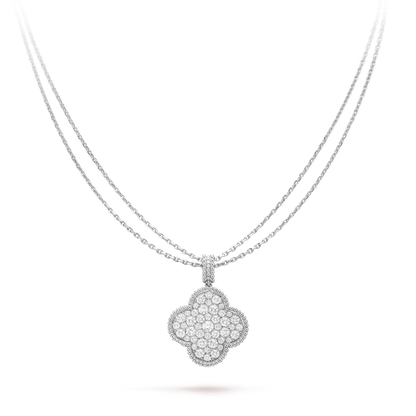 [Regal Gem]CLOVER 25MM SILVER FULL DIAMOND BIG CLOVER NECKLACE