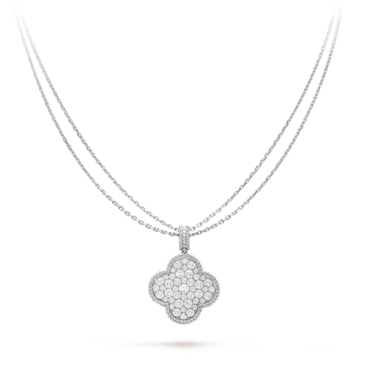 [Regal Gem]CLOVER 25MM SILVER FULL DIAMOND BIG CLOVER NECKLACE