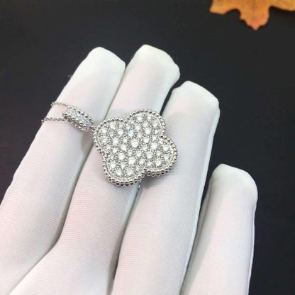 [Regal Gem]CLOVER 25MM SILVER FULL DIAMOND BIG CLOVER NECKLACE