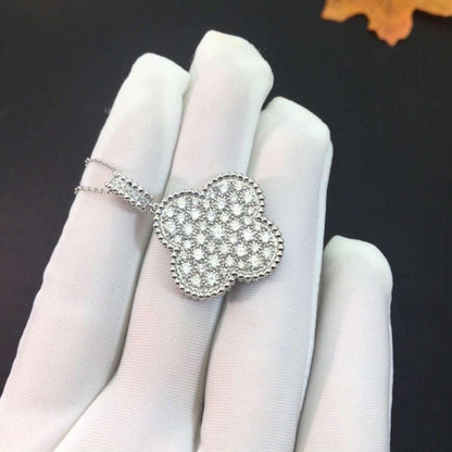 [Regal Gem]CLOVER 25MM SILVER FULL DIAMOND BIG CLOVER NECKLACE