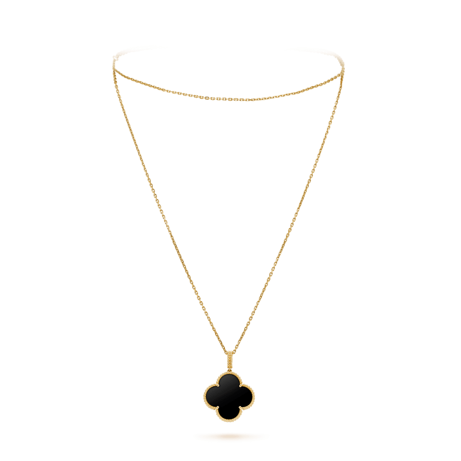 [Regal Gem]CLOVER 25MM GOLD ONYX BIG CLOVER NECKLACE