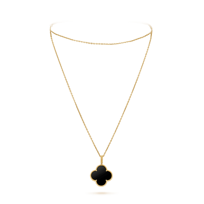 [Regal Gem]CLOVER 25MM GOLD ONYX BIG CLOVER NECKLACE