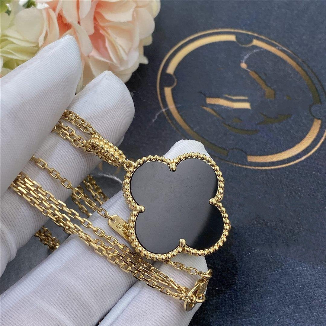 [Regal Gem]CLOVER 25MM GOLD ONYX BIG CLOVER NECKLACE