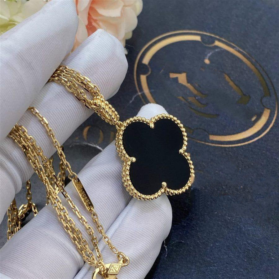 [Regal Gem]CLOVER 25MM GOLD ONYX BIG CLOVER NECKLACE