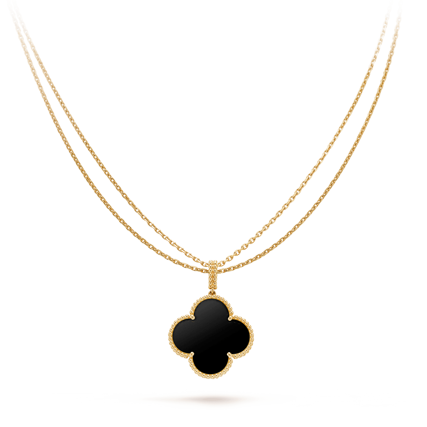 [Regal Gem]CLOVER 25MM GOLD ONYX BIG CLOVER NECKLACE
