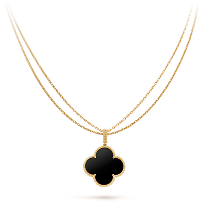 [Regal Gem]CLOVER 25MM GOLD ONYX BIG CLOVER NECKLACE