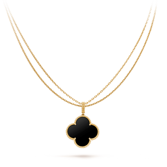 [Regal Gem]CLOVER 25MM GOLD ONYX BIG CLOVER NECKLACE