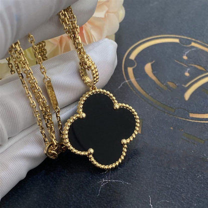 [Regal Gem]CLOVER 25MM GOLD ONYX BIG CLOVER NECKLACE