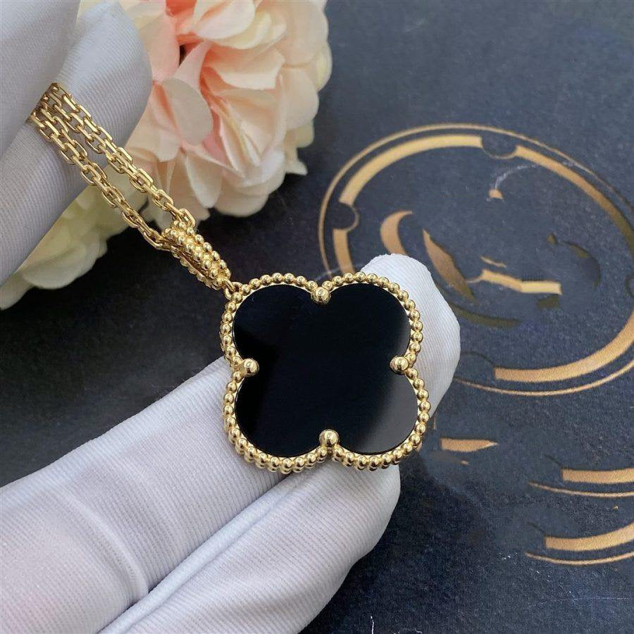 [Regal Gem]CLOVER 25MM GOLD ONYX BIG CLOVER NECKLACE