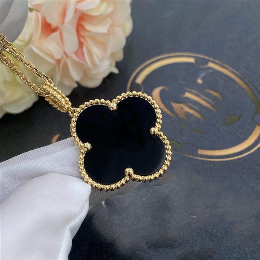 [Regal Gem]CLOVER 25MM GOLD ONYX BIG CLOVER NECKLACE