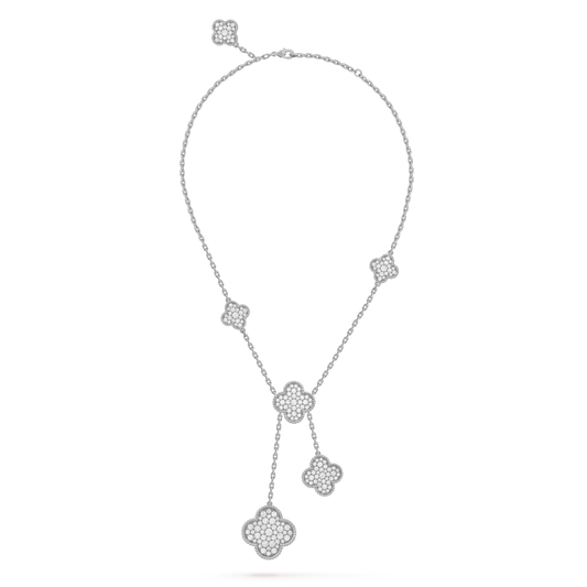 [Regal Gem]CLOVER 5 MOTIFS SILVER DIAMONDS NECKLACE