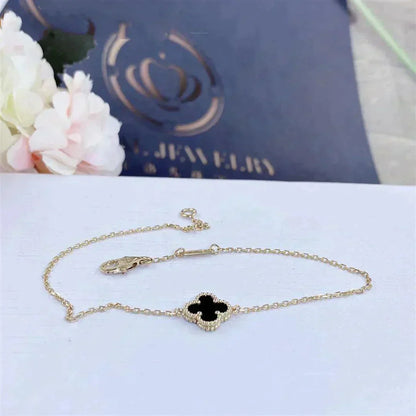 [Regal Gem]CLOVER ONYX SINGLE FLOWER BRACELET