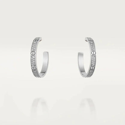 [Regal Gem]LOVE DIAMOND SILVER HOOP EARRINGS