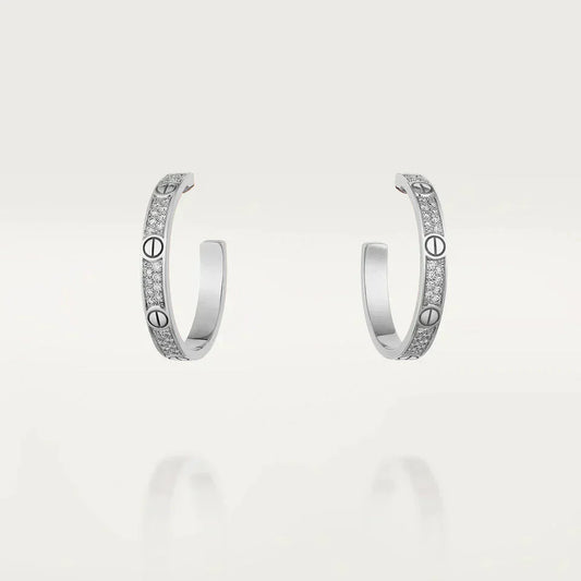 [Regal Gem]LOVE DIAMOND SILVER HOOP EARRINGS