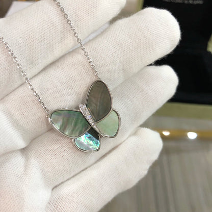 [Regal Gem]LARGE BUTTERFLY SILVER PENDANT DIAMOND NECKLACE