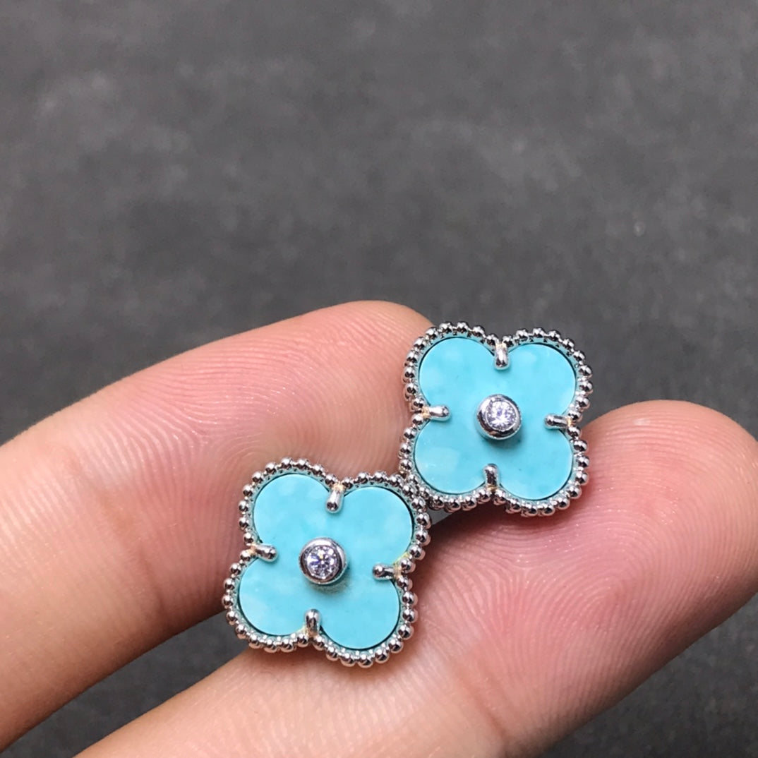 [Regal Gem]CLOVER 1 DIAMOND BLUE SKY SILVER EARRINGS