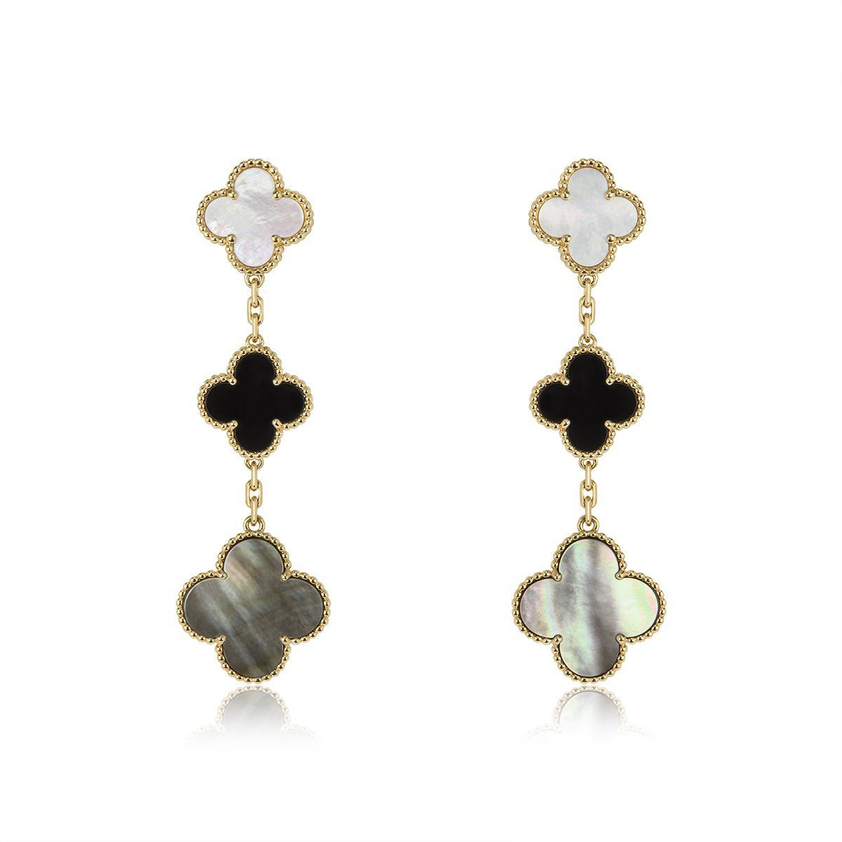 [Regal Gem]CLOVER EARRINGS GOLD ONYX MOP 3 MOTIF