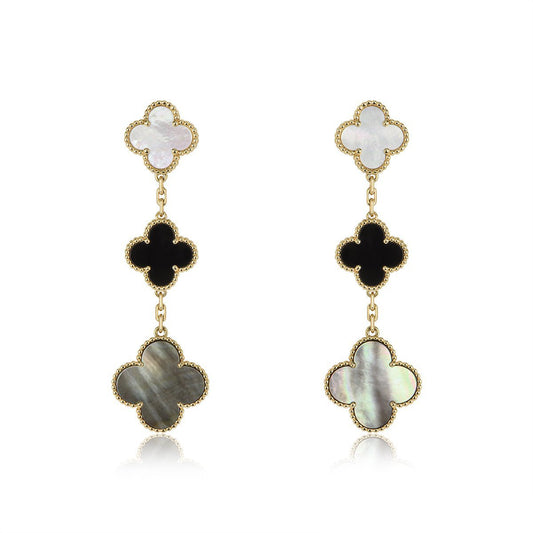 [Regal Gem]CLOVER EARRINGS GOLD ONYX MOP 3 MOTIF