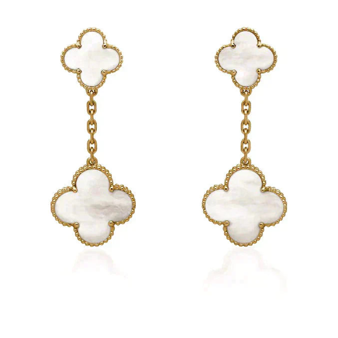 [Regal Gem]CLOVER 2 MOTIF WHITE MOP EARRINGS