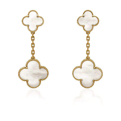 [Regal Gem]CLOVER 2 MOTIF WHITE MOP EARRINGS