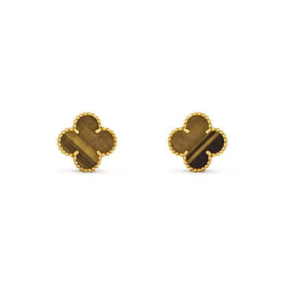 [Regal Gem]CLOVER MEDIUM 1 MOTIFS TIGER EYE EARRINGS