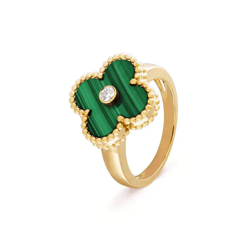 [Regal Gem]CLOVER MALACHITE RING GOLD DIAMOND